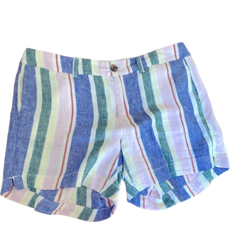 Linen Shorts Vertical Stripe Shorts with Pockets Size 6 Like New
